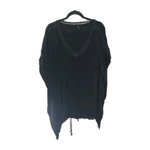 Raviya Black V-Neck Front Tie Short Sleeve Cover-Up Swimwear Womans Plus Size 2X